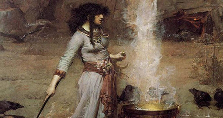 Painting Of A Witch Over Cauldron