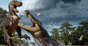 Crocodile Reaching For Dinosaur