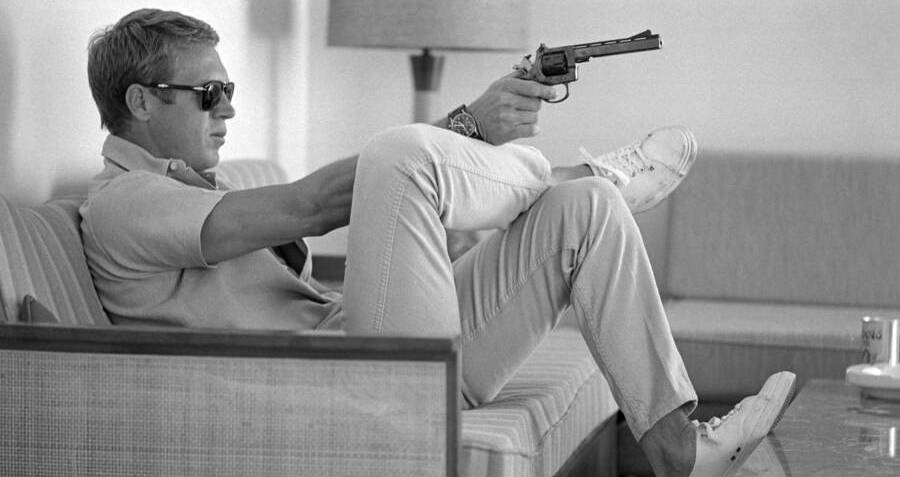 Steve Mcqueen Holding His Gun