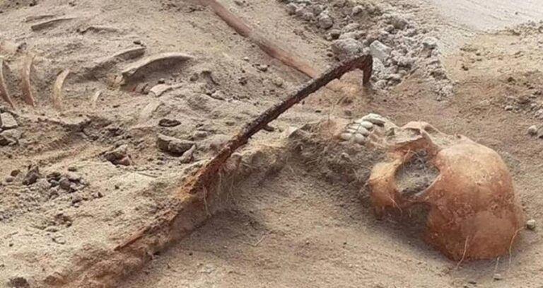 Vampire Skeleton With Sickle Across Its Neck